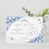 Invitation Dusty Blue & Silver Quinceañera Enregistrer La Dat (Debout devant)