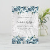 Invitation Dusty Blue Silver Rose Couples Mariage Douche (Debout devant)