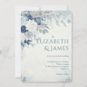 Invitation Dusty Blue Silver Rose hiver Floral Mariage (Devant)