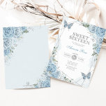 Invitation Dusty Blue Silver Sweet 16 Butterfly Anniversaire<br><div class="desc">L'invitation parfaite pour le doux 16 de votre fille est enfin là ! Cet invitation chic présente d'élégants roses bleu poussiéreux d'aquarelle, des papillons doux et un cadre moderne géométrique en argent. Cliquez sur le bouton "customiser plus loin" si vous souhaitez réorganiser et formater le style et le placement du...</div>