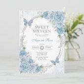 Invitation Dusty Blue Silver Sweet sixteen 16e anniversaire (Debout devant)