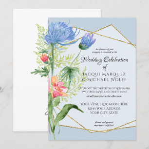 Invitation Dusty Blue Simple Aquarelle Moderne Florale Mariag