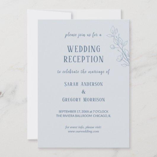 Invitation Dusty Blue Simple Boho Floral Mariage Réception (Devant)