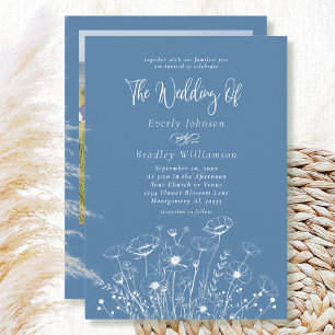Invitation Dusty Blue Simple Fleur sauvage Floral Photo Maria