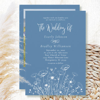 Invitation Dusty Blue Simple Fleur sauvage Floral Photo Maria