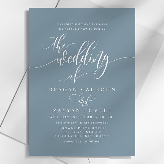 Invitation Dusty Blue Simple Mariage de script moderne