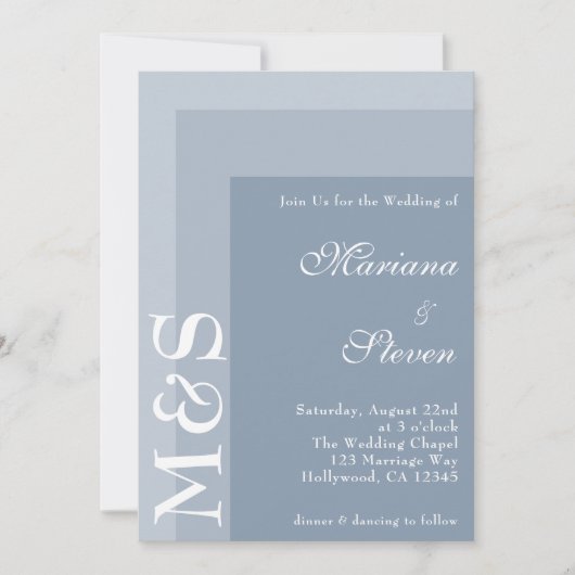 Invitation Dusty Blue Simple Moderne Chic Script Mariage Invi (Devant)