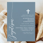 Invitation Dusty Blue Simple Script moderne Baptême