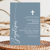Invitation Dusty Blue Simple Script moderne Baptême