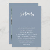 Invitation Dusty Blue Simple Script Sweet 16 Anniversaire Pho (Devant / Derrière)