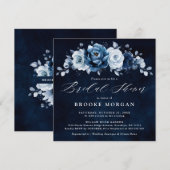 Invitation Dusty Blue Slate Navy Botanical Fête des mariées I (Devant / Derrière)