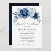 Invitation Dusty Blue Slate Navy Fête des mariées botanique (Devant / Derrière)