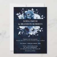 Dusty Blue Slate Navy Floral Botanal Mariage Inv