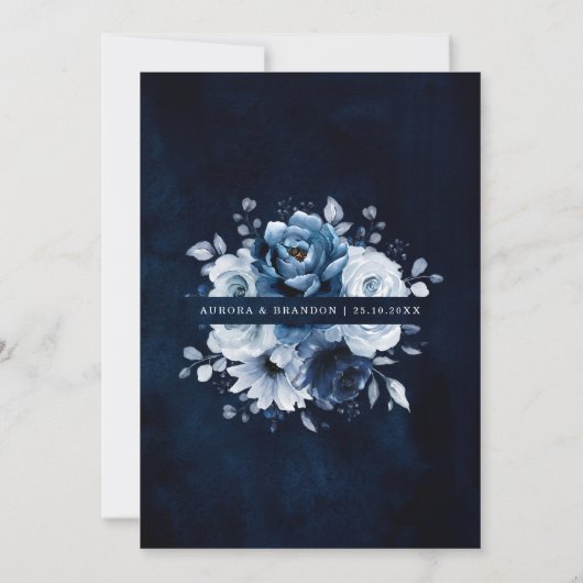 Invitation Dusty Blue Slate Navy Floral Botanal Mariage Inv (Dos)