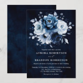 Invitation Dusty Blue Slate Navy Floral Botanal Mariage Inv (Devant / Derrière)