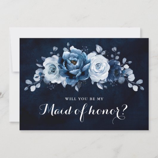 Invitation Dusty Blue Slate Navy Serez-vous ma servante d'hon (Devant)