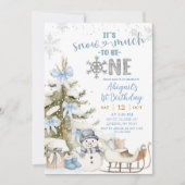 Invitation Dusty Blue Snow Much Fun To Be One Birthday (Devant)