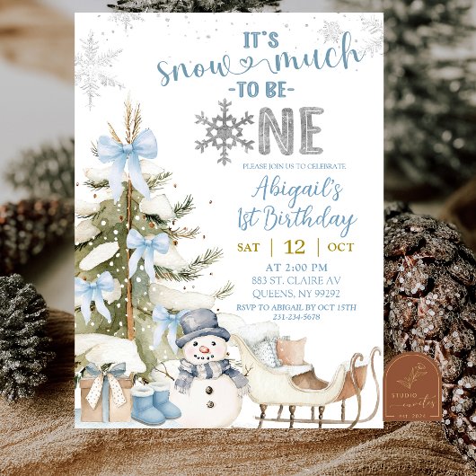 Invitation Dusty Blue Snow Much Fun To Be One Birthday
