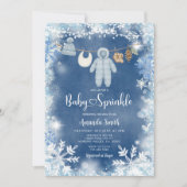 Invitation Dusty Blue Snowflake Boy Clothesline Baby Sprinkle (Devant)