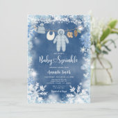 Invitation Dusty Blue Snowflake Boy Clothesline Baby Sprinkle (Debout devant)