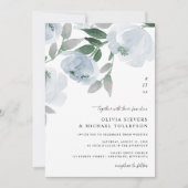 Invitation Dusty Blue Soft Watercolor Floral Wedding (Devant)