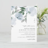 Invitation Dusty Blue Soft Watercolor Floral Wedding (Debout devant)