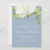 Invitation Dusty Blue Spring Floral Peony Party (Devant)