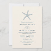 Invitation Dusty Blue Starfish Beach Elegant QR Code Wedding (Devant)