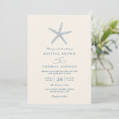 Invitation Dusty Blue Starfish Beach Elegant QR Code Wedding (Debout devant)