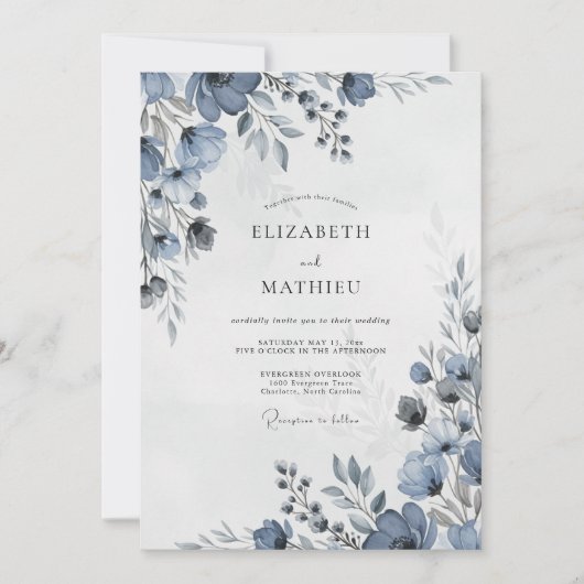 Invitation Dusty Blue Stately Winter Wedding (Devant)