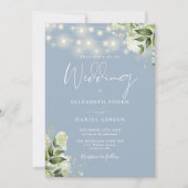 Invitation Dusty Blue String éclaire Floral Monogram Mariage (Devant)