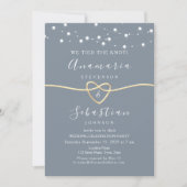 Invitation Dusty Blue String Lights Mariage Réception (Devant)