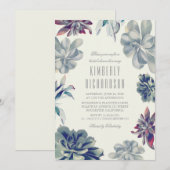 Invitation Dusty Blue Succulents Fête des mariées verdoyante (Devant / Derrière)