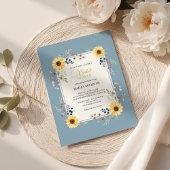 Invitation Dusty Blue Sunflower Bridal Shower Gold Frame