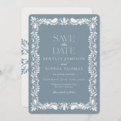 Invitation Dusty Blue Talavera Tile Fiesta Enregistrer la dat (Devant / Derrière)