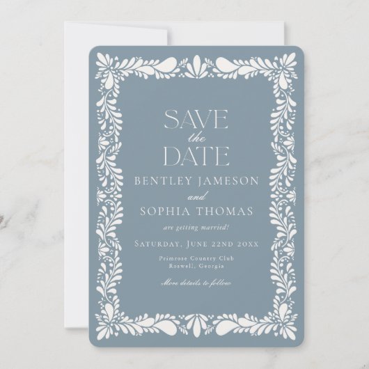 Invitation Dusty Blue Talavera Tile Fiesta Enregistrer la dat (Devant)