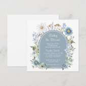 Invitation Dusty Blue Tea Party Baby in Bloom Baby shower (Devant / Derrière)