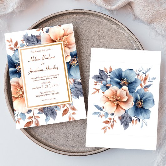 Invitation Dusty Blue Terracotta Aquarelle Mariage élégant