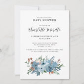 Invitation Dusty Blue Terracotta Baby shower Floral (Devant)