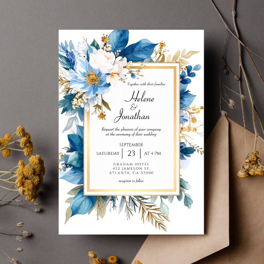 Invitation Dusty Blue Terracotta Boho Chic Elegant Wedding