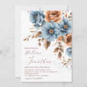 Invitation Dusty Blue Terracotta Boho Floral Mariage élégant (Devant)