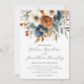 Invitation Dusty Blue Terracotta Boho Floral Mariage élégant (Devant)