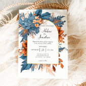 Invitation Dusty Blue Terracotta Boho Floral Mariage élégant