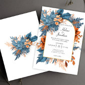Invitation Dusty Blue Terracotta Boho Floral Mariage élégant