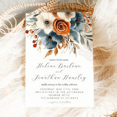 Invitation Dusty Blue Terracotta Boho Floral Mariage élégant