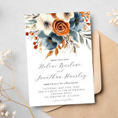 Invitation Dusty Blue Terracotta Boho Floral Mariage élégant
