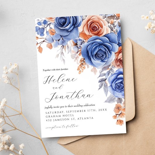 Invitation Dusty Blue Terracotta Rust Garden Mariage élégant