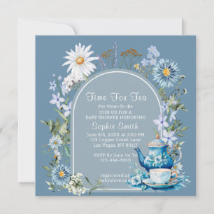 Invitation Dusty Blue Time Pour Baby shower Fleur sauvage de 