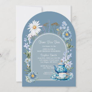 Invitation Dusty Blue Time Pour Baby shower Tea Boho