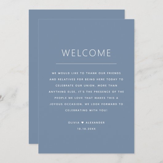 Invitation Dusty Blue Timeline & Welcome | Wedding Itinerary  (Devant / Derrière)